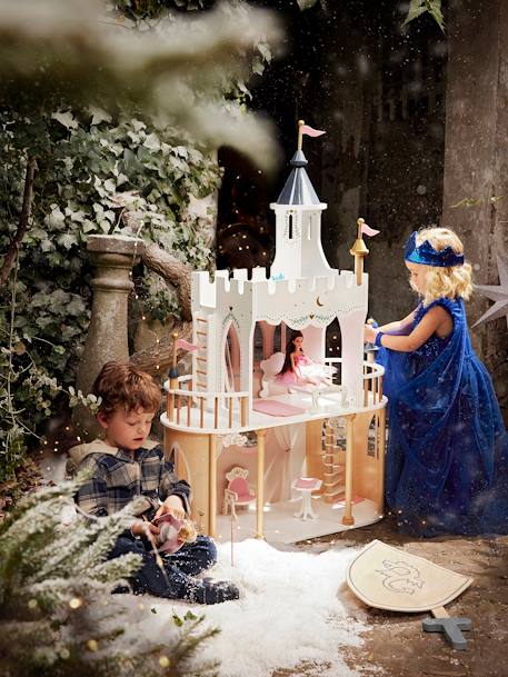 Princess Castle for Fashion Dolls in FSC® wood WHITE LIGHT SOLID WITH DESIGN 