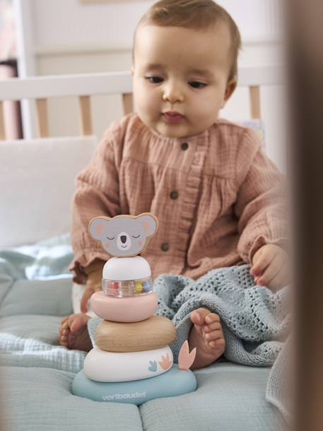 Early Learning Toy: Stackable Pyramid in Wood, Hanoi - FSC® Certified Multi+PINK LIGHT SOLID 