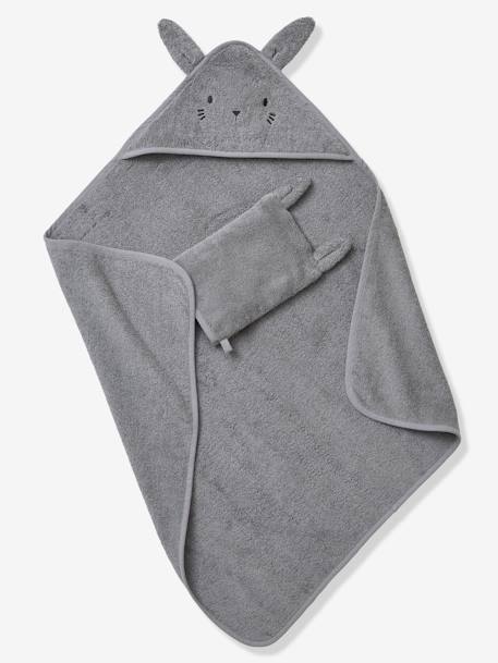 Bath Cape + Wash Mitt, in Organic Cotton BROWN MEDIUM SOLID+GREEN LIGHT SOLID+GREY DARK SOLID+White 