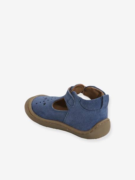 Soft Leather Pram Shoes for Babies, Designed for Crawling denim blue 