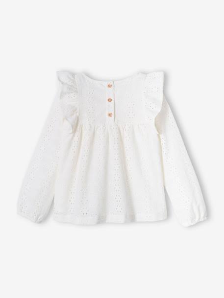 Blouse with Ruffles in Broderie Anglaise, for Girls coral+ecru+sky blue 