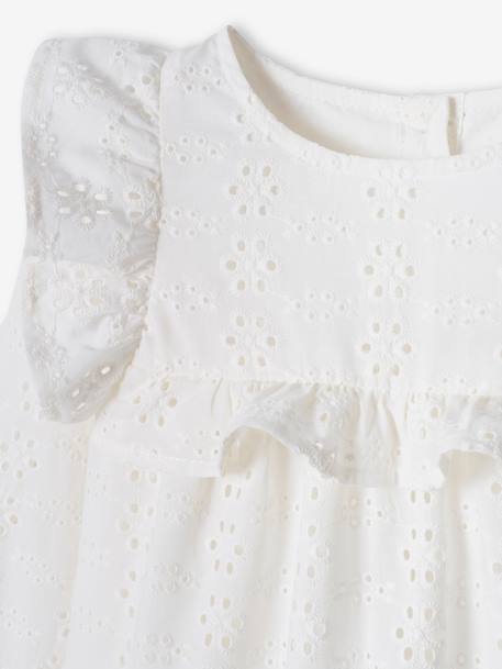 Blouse with Ruffles in Broderie Anglaise, for Girls coral+ecru+sky blue 