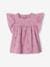 Cotton Gauze Blouse with Embroidered Flowers for Girls ecru+mauve 