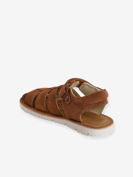 Leather Sandals with Touch Fastening Strap, for Baby Boys Blue+camel 