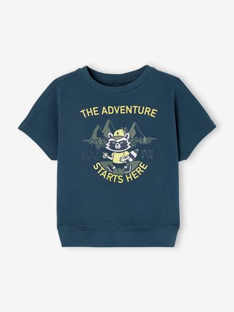 Fleece Top, Adventure Motif with Fluorescent Details, for Boys petrol blue 