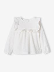 -Blouse with Ruffles in Broderie Anglaise, for Girls