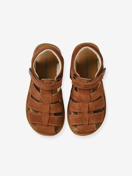 Leather Sandals with Touch Fastening Strap, for Baby Boys Blue+camel 