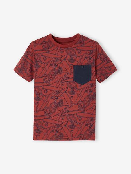 T-Shirt with Graphic Motifs for Boys anthracite+cinnamon+lichen+marl white+pecan nut+terracotta 