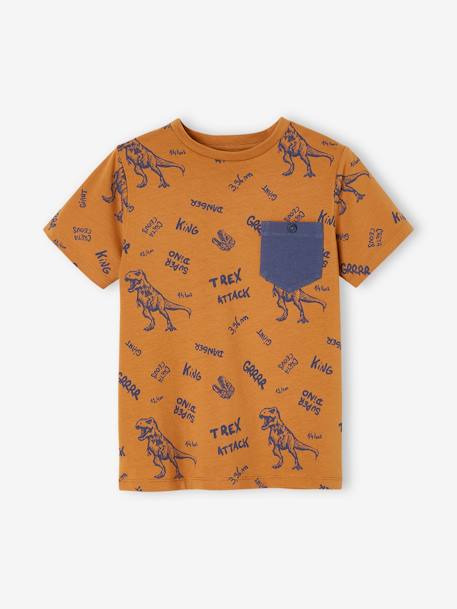 T-Shirt with Graphic Motifs for Boys anthracite+cinnamon+lichen+marl white+pecan nut+terracotta 