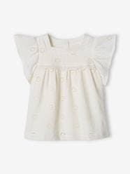 -Cotton Gauze Blouse with Embroidered Flowers for Girls