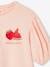 Bubble Sleeve Top with Fruit Motif on Chest for Girls ecru+pale pink 