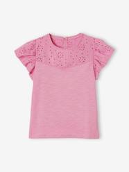 Girls-Tops-T-Shirts-T-Shirt for Girls, with Broderie Anglaise and Ruffled Sleeves