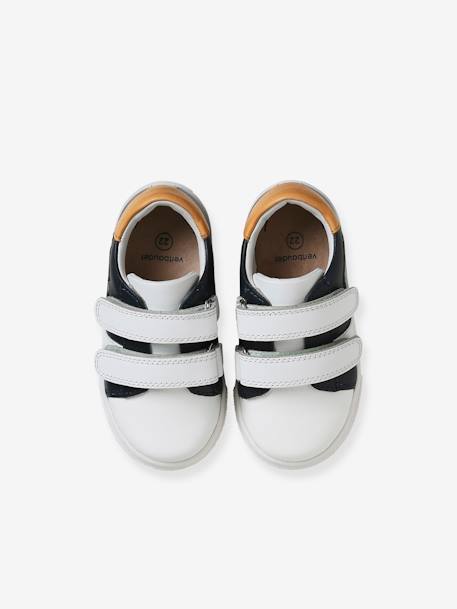 Hook-and-Loop Fastening Leather Trainers for Babies blue+white 