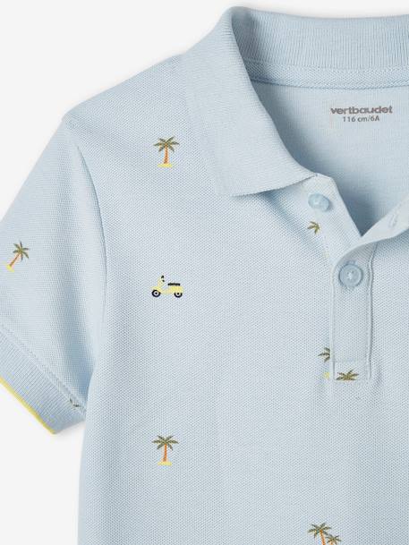 Printed Polo Shirt in Piqué Knit for Boys ecru+printed blue 