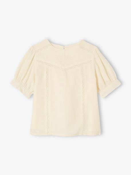 Linen-Effect Blouse with Lace, for Girls ecru 