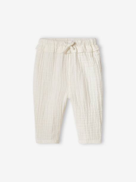 Cotton Gauze Trousers for Babies ecru+grey blue+old rose 