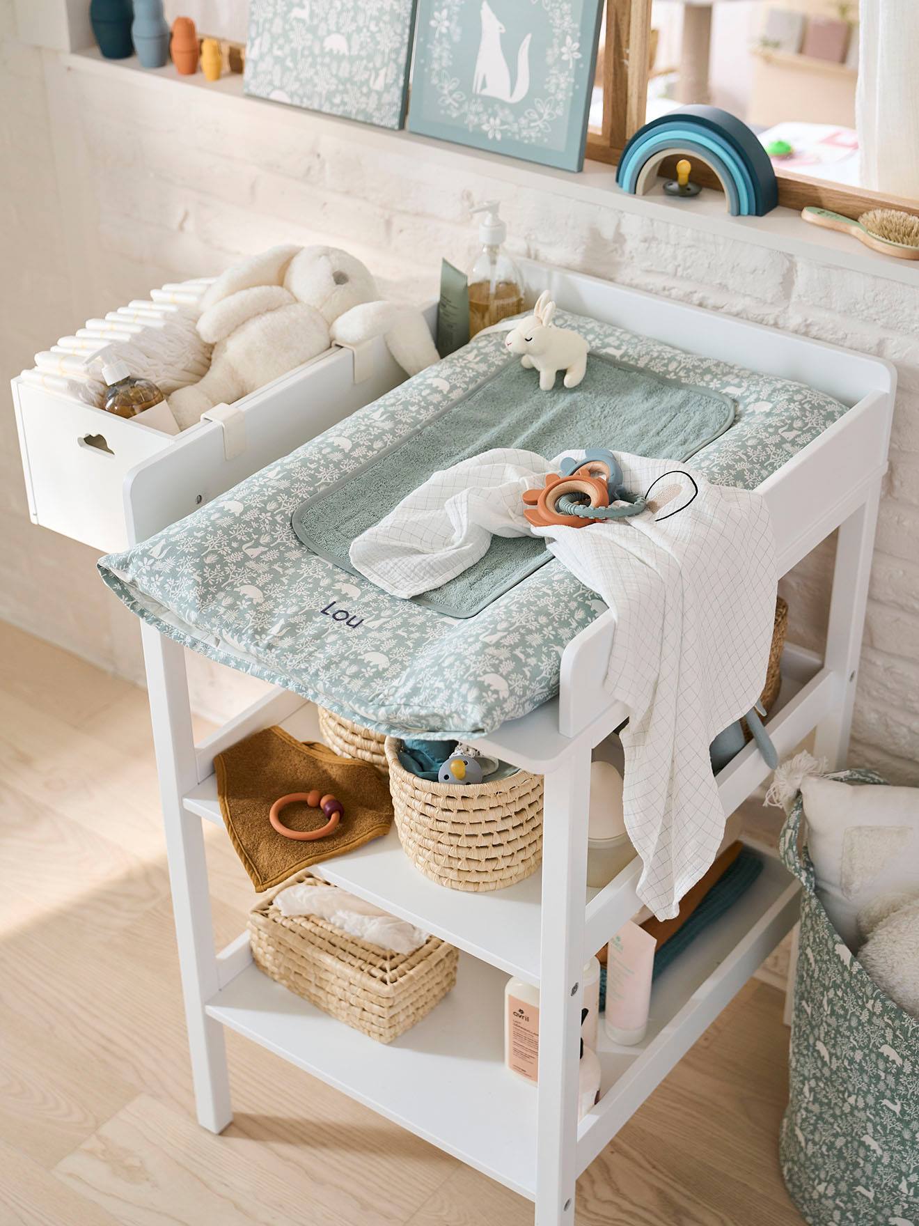 Baby change table store storage baskets