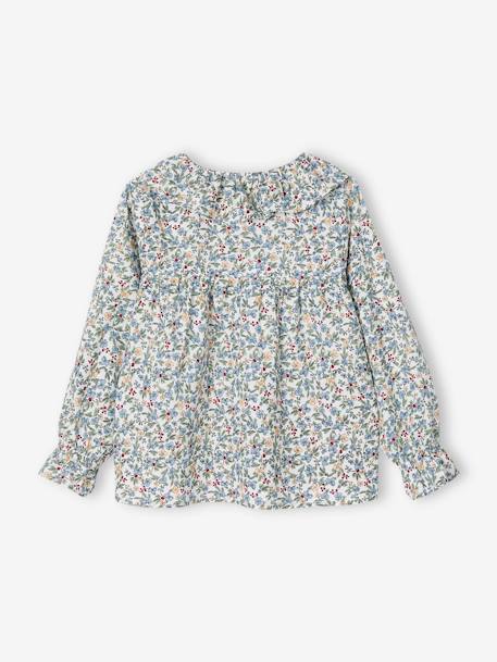 Blouse with Floral Print, for Girls aqua green+ecru+fir green+rose 