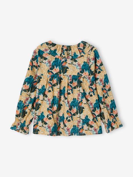 Blouse with Floral Print, for Girls aqua green+blush+ecru+fir green+rose 