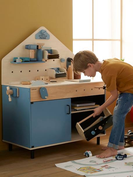 Large DIY Workbench in FSC® Wood & Metal BLUE DARK SOLID 