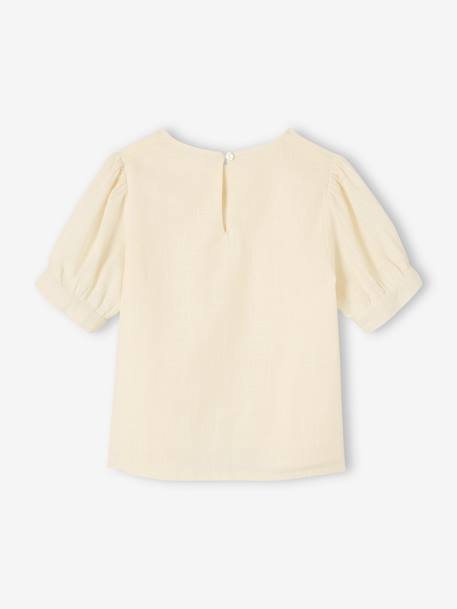 Linen-Effect Blouse with Lace, for Girls ecru 