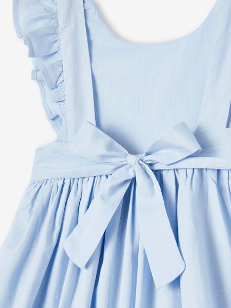 Occasion Wear Frilly Dress with Open Back for Girls coral+sky blue 