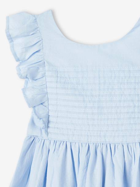 Occasion Wear Frilly Dress with Open Back for Girls coral+sky blue 