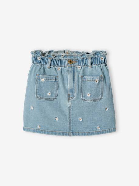 Denim Skirt with Floral Embroidery, for Girls double stone 