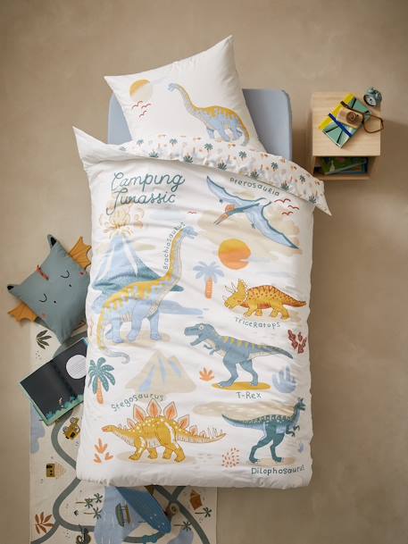 Jurassic Camp Bed Linen Set for Children printed white 