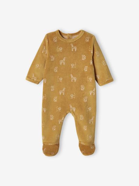 Pack of 2 Lion Sleepsuits in Velour for Baby Boys mustard 