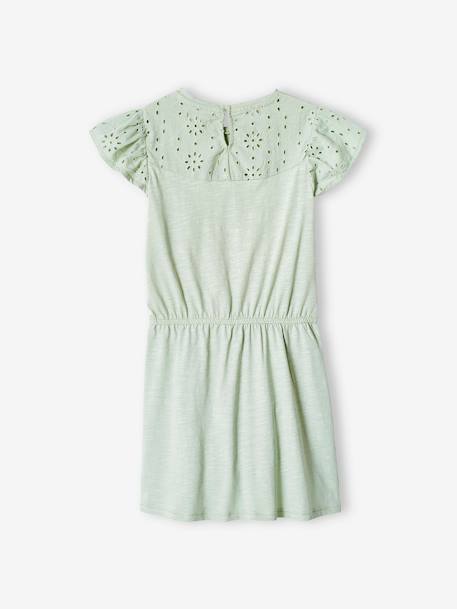 Dress with Details in Broderie Anglaise for Girls aqua green+pale pink+PINK DARK SOLID 