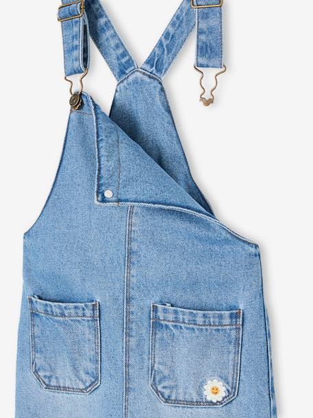 Denim Dungarees with Embroidered Flower Detail for Girls stone 