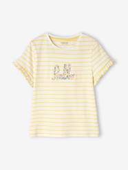 Girls-Tops-Short Sleeve Striped T-Shirt with Ruffles for Girls