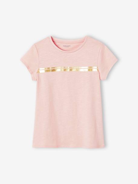 Sports T-Shirt with Iridescent Stripes for Girls marl grey+rosy+WHITE LIGHT SOLID WITH DESIGN 