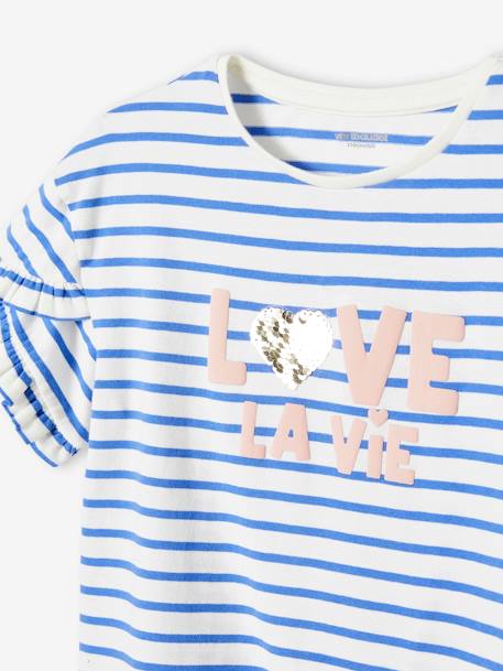 Striped T-Shirt, Sequinned Heart, for Girls navy blue+sky blue+striped blue+WHITE MEDIUM STRIPED 