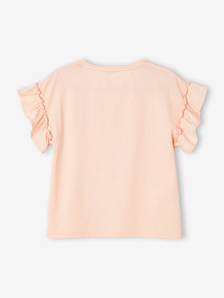 Short Sleeve T-Shirt with Message in Puff Ink & Ruffles, for Girls pale pink 