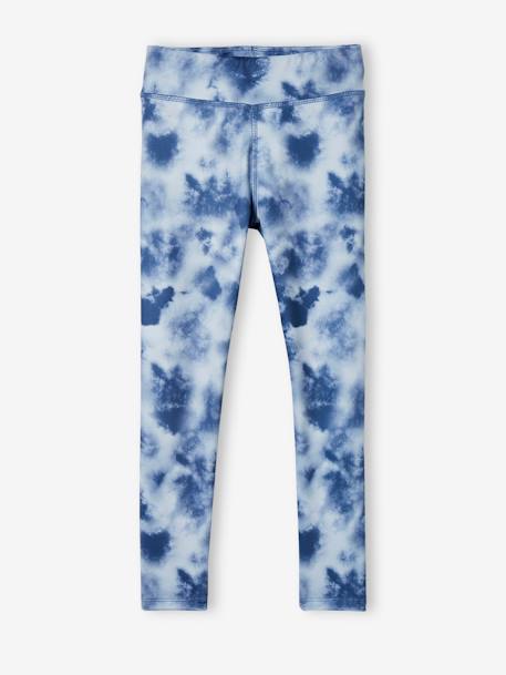 Printed Sports Leggings in Techno Fabric for Girls blue+terracotta 