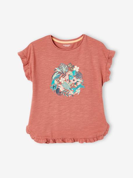 T-Shirt with Ruffle & Sequins for Girls aqua green+GREEN DARK SOLID WITH DESIGN+old rose+pale pink 