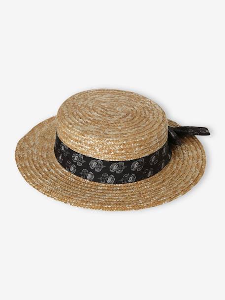 Straw-Like Hat with Printed Ribbon for Girls sandy beige 