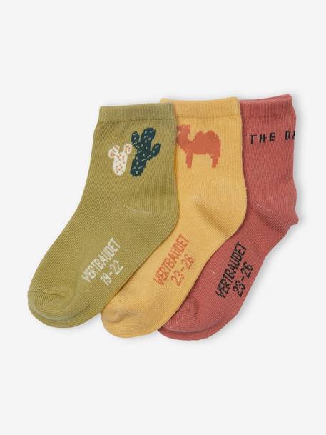 Pack of 3 Pairs of 'Cactus' Socks for Babies khaki 