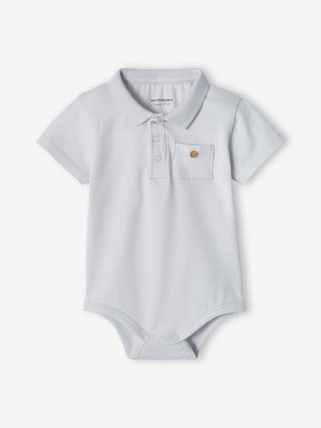 Pack of 2 Bodysuits with Polo Shirt Collar & Pocket, for Newborns Dark Blue+sky blue 