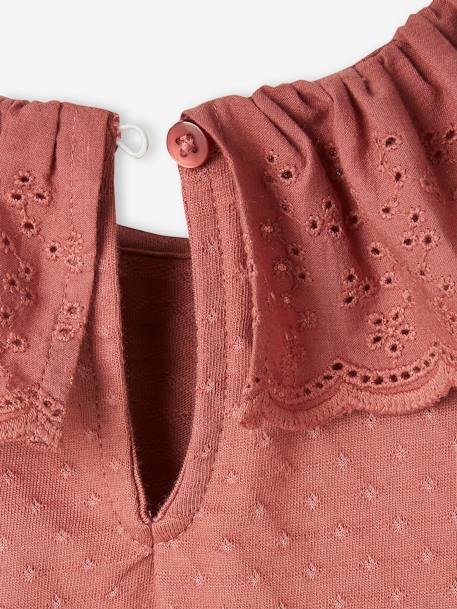 Top with Frilled Collar in Broderie Anglaise for Girls ecru+old rose+sage green 