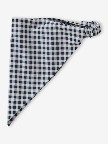 Gingham Print Kerchief-Style Headband for Girls chequered navy blue 