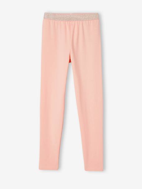 Elasticated Iridescent Plain Leggings for Girls coral+peach 