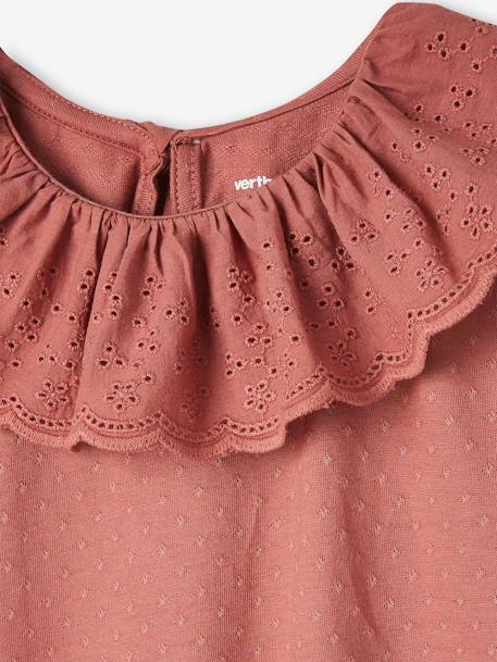 Top with Frilled Collar in Broderie Anglaise for Girls ecru+old rose+sage green 