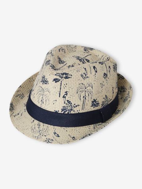 Printed Straw-Like Panama Hat for Boys blue 