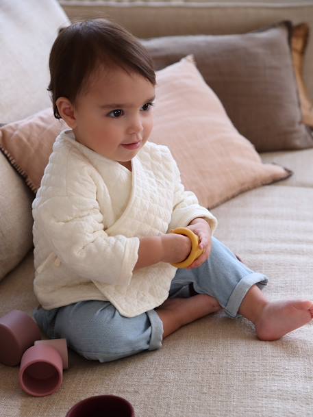 Embroidered Harem-Style Denim Trousers for Babies bleached denim+cappuccino 