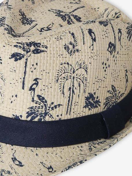 Printed Straw-Like Panama Hat for Boys blue 