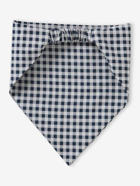 Gingham Print Kerchief-Style Headband for Girls chequered navy blue 