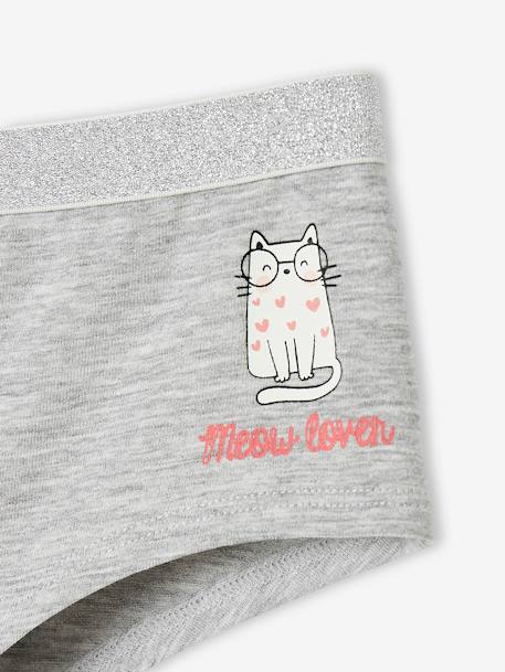 Pack of 3 Cat Shorties for Girls marl grey 